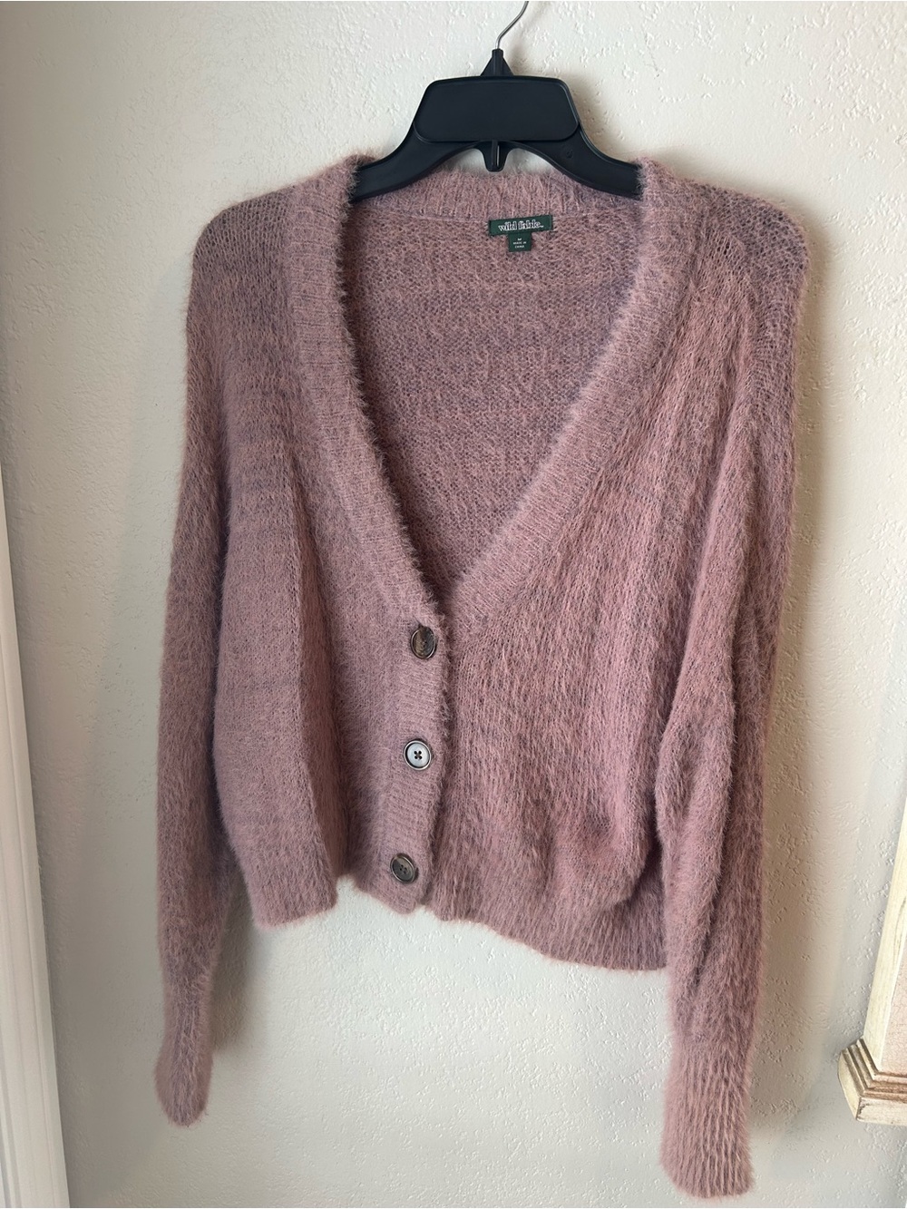 Blush Pink Purple Fuzzy V-Neck Cardigan